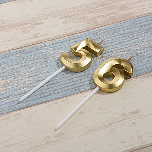 Gold 65th & 56th Birthday Candles,Gold Number 65 56 Cake Topper for Birthday Decorations Party Decoration