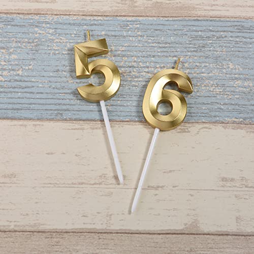 Gold 65th & 56th Birthday Candles,Gold Number 65 56 Cake Topper for Birthday Decorations Party Decoration