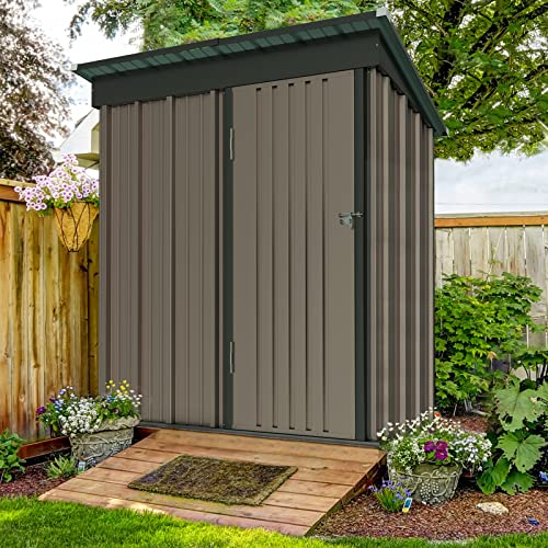 UDPATIO Outdoor Storage Shed 5x3 FT, Metal Garden Shed for Bike, Garbage Can, Tool, Lawnmower, Outside Sheds & Outdoor Storage Galvanized Steel with Lockable Door for Backyard, Patio, Lawn