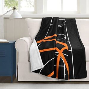 lush decor basketball game sherpa throw blanket, 60″ x 50″, black & orange