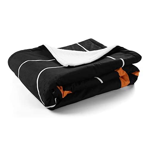 Lush Decor Basketball Game Sherpa Throw Blanket, 60" x 50", Black & Orange