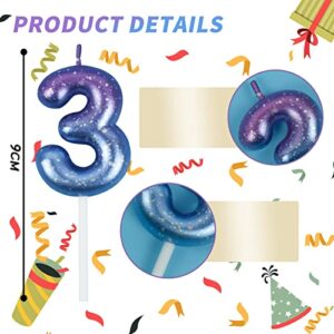 UVTQSSP Gradient Birthday Candle with Glitter Spots Cake Number Candles Decorations for Party Wedding Celebration Reunions Anniversary Anniversary Party Supplies (Purple + Blue Number 3)