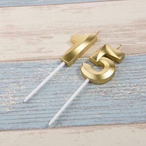 Gold 15th & 51 Birthday Candles,Gold Number 15 Cake Topper for Birthday Decorations Party Decoration