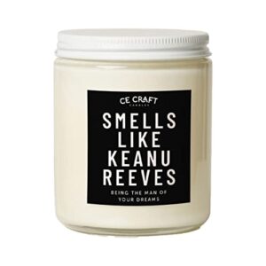 c&e craft – smells like keanu reeves candle – mahogany teakwood scented soy wax candle – pop culture – gift for her (8 ounces)