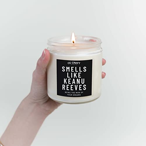 C&E Craft - Smells Like Keanu Reeves Candle - Mahogany Teakwood Scented Soy Wax Candle - Pop Culture - Gift for Her (8 Ounces)