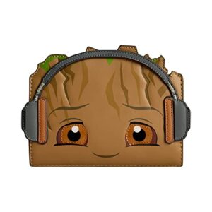 loungefly marvel: guardians of the galaxy – groot with headphones wallet, amazon exclusive, multicolor (mvwa0189)