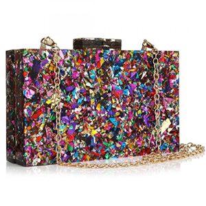 acrylic handbags for women multicolor perspex geometric purses box clutch elegant crossbody bag for lady evening banquet prom (multi-colored)