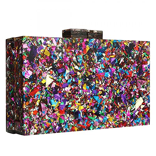 Acrylic Handbags for Women Multicolor Perspex Geometric Purses Box Clutch Elegant Crossbody Bag for Lady Evening Banquet Prom (Multi-colored)