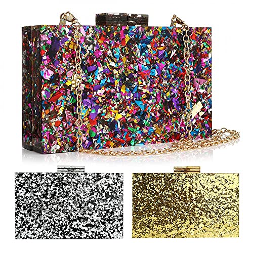 Acrylic Handbags for Women Multicolor Perspex Geometric Purses Box Clutch Elegant Crossbody Bag for Lady Evening Banquet Prom (Multi-colored)