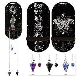 queekay 3 pieces small crystal shelf display black butterfly crystal shelf magical boho hand moon and stars shelf witch stuff wooden moon phases crystal holder stand with 3 pieces crystals stone
