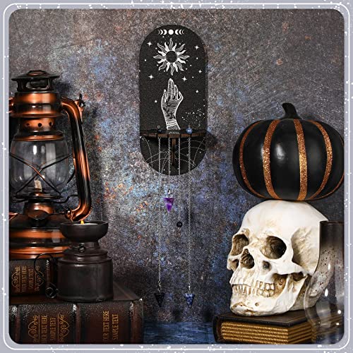 Queekay 3 Pieces Small Crystal Shelf Display Black Butterfly Crystal Shelf Magical Boho Hand Moon and Stars Shelf Witch Stuff Wooden Moon Phases Crystal Holder Stand with 3 Pieces Crystals Stone