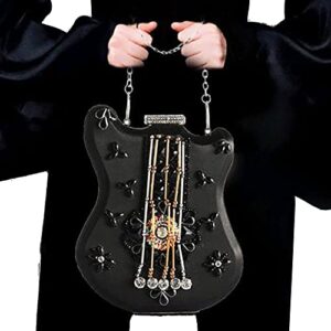 CuteCue Violin/Guitar Shaped Evening Bag Black Beaded Tassel Party Handbag Wedding Clutch Purse