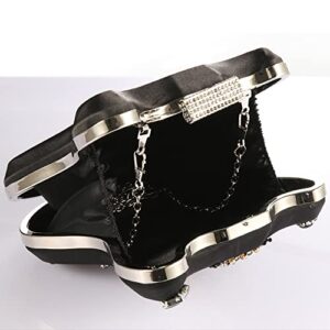 CuteCue Violin/Guitar Shaped Evening Bag Black Beaded Tassel Party Handbag Wedding Clutch Purse