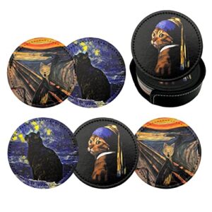 cat art coasters for drinks with holder leather coasters set of 6 for coffee table