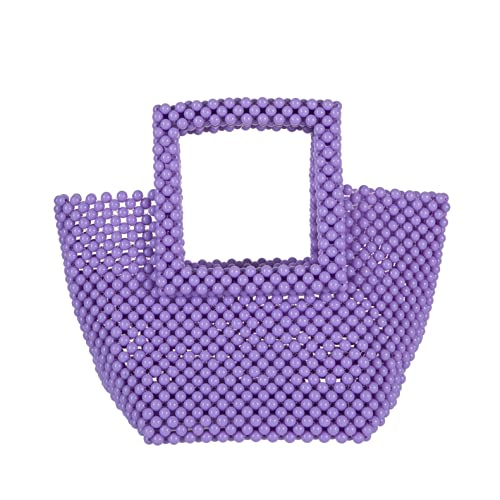 YUSHINY Women Macaron Colored Acrylic Beaded Tote Handmade Bags for Wedding Evening Party (Purple)