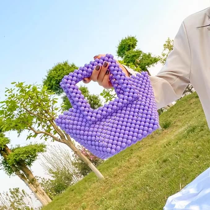 YUSHINY Women Macaron Colored Acrylic Beaded Tote Handmade Bags for Wedding Evening Party (Purple)