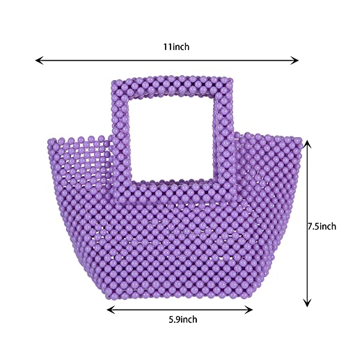 YUSHINY Women Macaron Colored Acrylic Beaded Tote Handmade Bags for Wedding Evening Party (Purple)