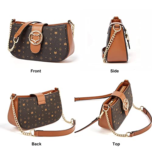 Shoulder Handbags for Women, Faux Leather Crossbody Hobo Handbags Vegan Leather Womens Signature Monogram Satchel Handbag Brown2