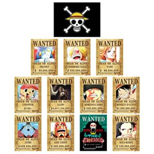 12 pcs 16.6 in x 12 in anime op wanted bounty posters , new edition, straw hat pirates crew zoro, sanji, luffy, 1 pcs op flag