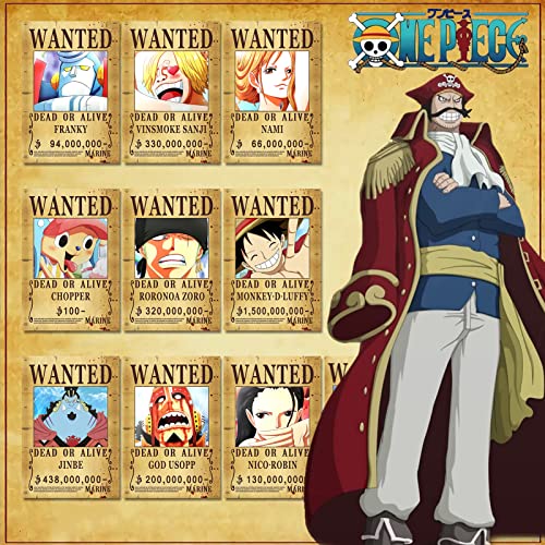 12 Pcs 16.6 In x 12 In Anime OP Wanted Bounty Posters , New Edition, Straw Hat Pirates Crew Zoro, Sanji, Luffy, 1 Pcs OP Flag