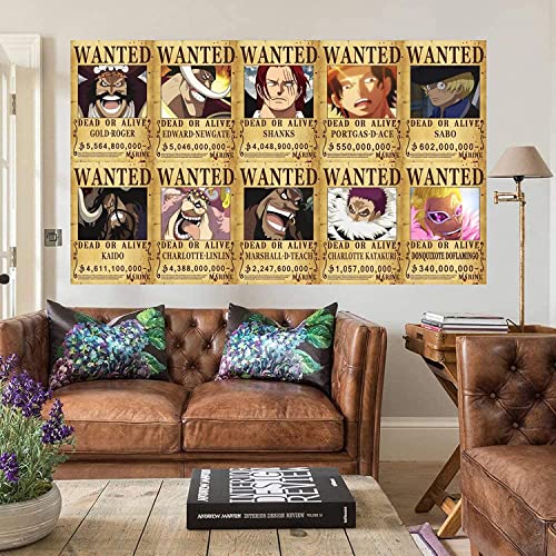 12 Pcs 16.6 In x 12 In Anime OP Wanted Bounty Posters , New Edition, Straw Hat Pirates Crew Zoro, Sanji, Luffy, 1 Pcs OP Flag