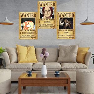 12 Pcs 16.6 In x 12 In Anime OP Wanted Bounty Posters , New Edition, Straw Hat Pirates Crew Zoro, Sanji, Luffy, 1 Pcs OP Flag