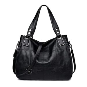 xingchen women’s leather handbag fashion shoulder bag multi-pocket satchel tote purse hobo bag with pendant black