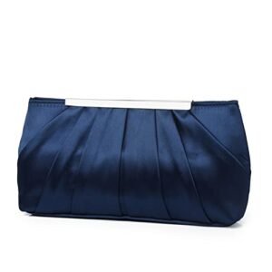 clutch purses for women wedding formal satin pleated purse evening cocktail bag and clutches handbag (blue)