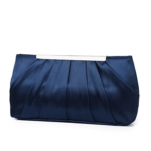 Clutch Purses for Women Wedding Formal Satin Pleated Purse Evening Cocktail Bag and Clutches Handbag (Blue)