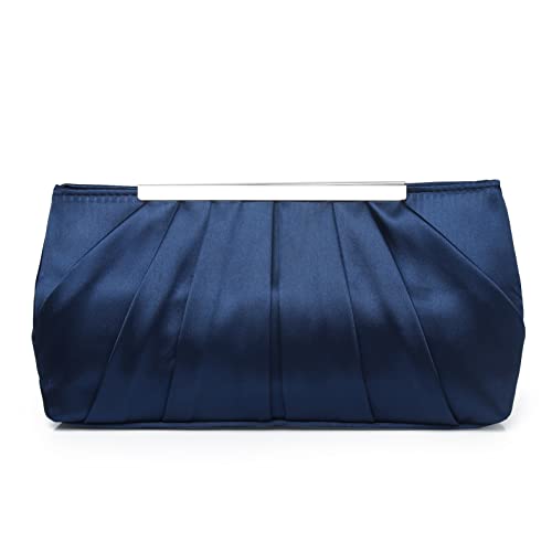 Clutch Purses for Women Wedding Formal Satin Pleated Purse Evening Cocktail Bag and Clutches Handbag (Blue)