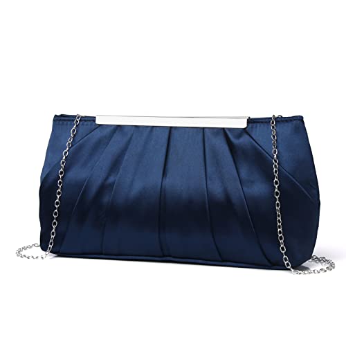 Clutch Purses for Women Wedding Formal Satin Pleated Purse Evening Cocktail Bag and Clutches Handbag (Blue)