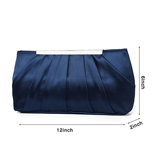 Clutch Purses for Women Wedding Formal Satin Pleated Purse Evening Cocktail Bag and Clutches Handbag (Blue)