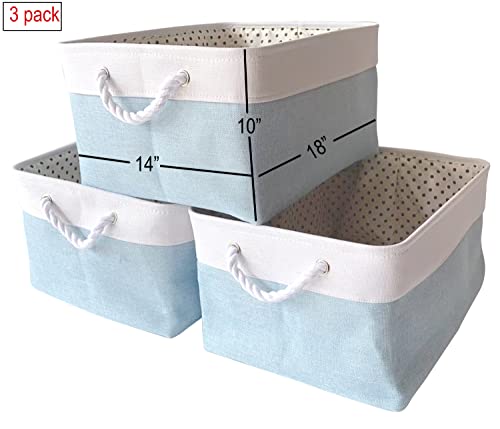 ITALIA 3pack Large Collapsible Fabric Basket L. Blue / White, Size: 18 x 14 x 10"H