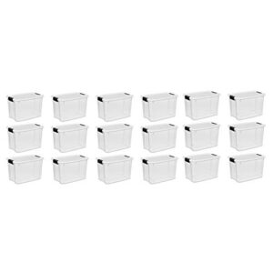 sterilite 30 quart clear plastic stackable storage container bin box tote with white latching lid organizing solution for home & classroom, 18 pack