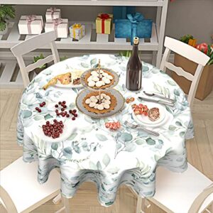 Spring Leaf Floral Sage Green Tablecloth Round 60 Inch Ruitic Watercolor Table Cloth Waterproof Fabric Farmhouse Green Grey Leaves Tablecloths Decorative for Holiday Home Party