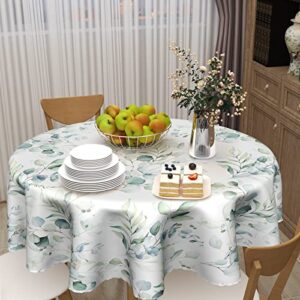 Spring Leaf Floral Sage Green Tablecloth Round 60 Inch Ruitic Watercolor Table Cloth Waterproof Fabric Farmhouse Green Grey Leaves Tablecloths Decorative for Holiday Home Party