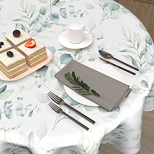 Spring Leaf Floral Sage Green Tablecloth Round 60 Inch Ruitic Watercolor Table Cloth Waterproof Fabric Farmhouse Green Grey Leaves Tablecloths Decorative for Holiday Home Party