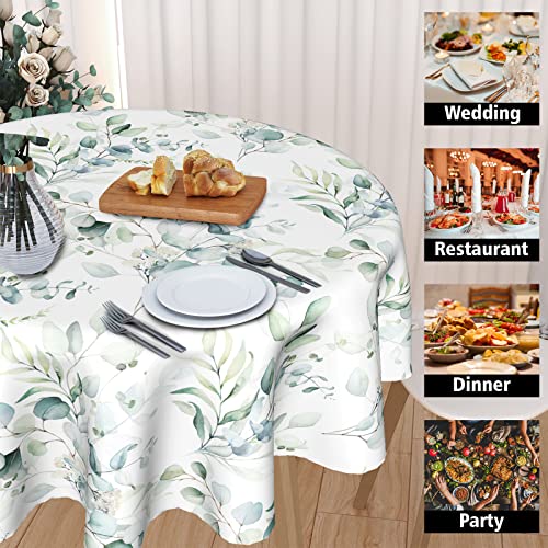 Spring Leaf Floral Sage Green Tablecloth Round 60 Inch Ruitic Watercolor Table Cloth Waterproof Fabric Farmhouse Green Grey Leaves Tablecloths Decorative for Holiday Home Party