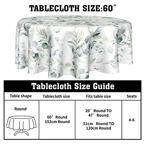 Spring Leaf Floral Sage Green Tablecloth Round 60 Inch Ruitic Watercolor Table Cloth Waterproof Fabric Farmhouse Green Grey Leaves Tablecloths Decorative for Holiday Home Party