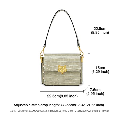 Leather Shoulder Handbags for Women, Split Cowhide Crossbody Hobo Handbags Womens Crocodile Embossed Shoulder Bags, Gray