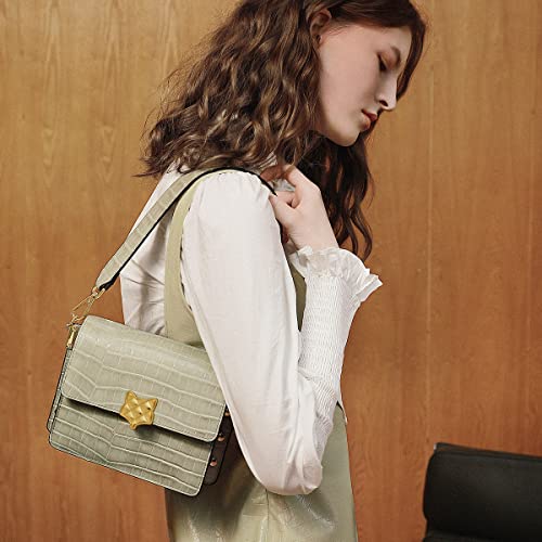 Leather Shoulder Handbags for Women, Split Cowhide Crossbody Hobo Handbags Womens Crocodile Embossed Shoulder Bags, Gray