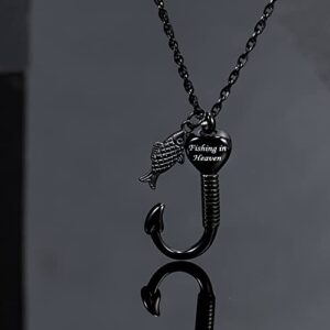 Gredstar Gone Fishing Urn Necklace for ashes Fish hook Cremation Urn Pendant Fishing in heaven Keepsake Jewelry (BLACK)