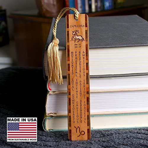 Capricorn Zodiac Astrological Sign Engraved Wood Bookmark - Made in The USA - Also Available Personalized