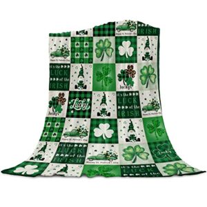 st patrick’s day gnomes truck flannel fleece throw blanket green shamrock clover reversible soft cozy bed blanket microfiber fluffy lightweight throw blanket for bed couch sofa chair 40×50 inches