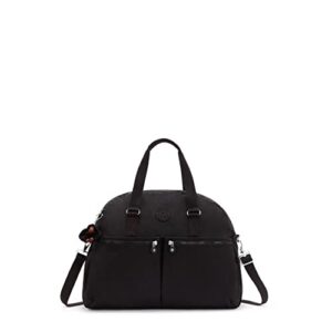 kipling women’s eugina satchel, handmade, removable shoulder strap, outer pockets, nylon duffle bag, black tonal