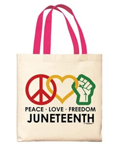 historical black history gifts for women peace love freedom juneteenth pink handle small canvas tote bag