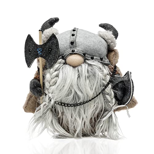 Madanar Viking Gnome Dwarf Plush Holding Axe and Shield Medieval Swedish Decor for Tiered Tray Shelf Table Decorations