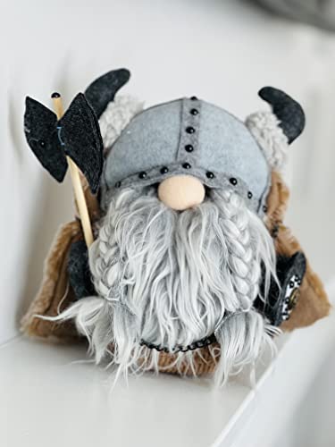 Madanar Viking Gnome Dwarf Plush Holding Axe and Shield Medieval Swedish Decor for Tiered Tray Shelf Table Decorations