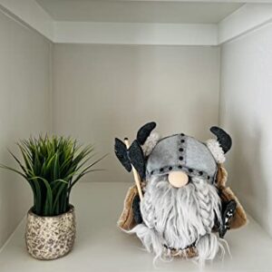 Madanar Viking Gnome Dwarf Plush Holding Axe and Shield Medieval Swedish Decor for Tiered Tray Shelf Table Decorations