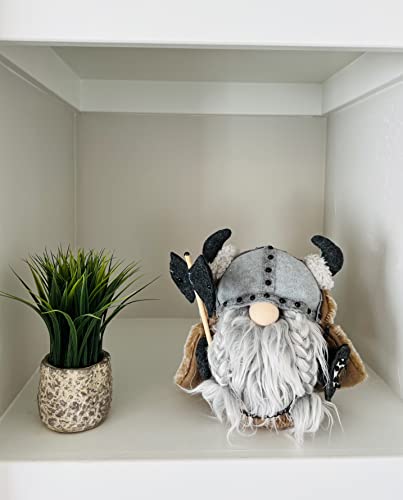 Madanar Viking Gnome Dwarf Plush Holding Axe and Shield Medieval Swedish Decor for Tiered Tray Shelf Table Decorations